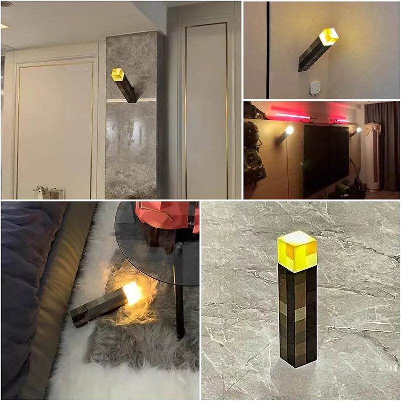 TOCHA DO MINECRAFT ,Brownstone com LED e fivela, designe de tocha, lâmpada, quarto luz decorativa, carregamento USB, 11 ", presente ideal para crianças