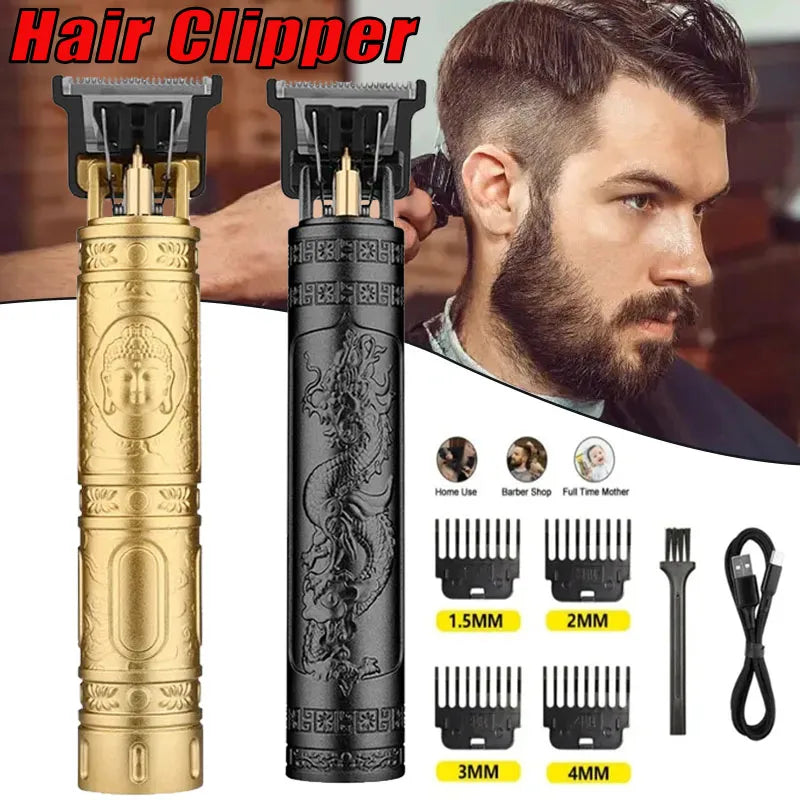 Máquina de cortar cabelo vintage t9, máquina de cortar cabelo profissional, aparador de barba, sem fio e usb