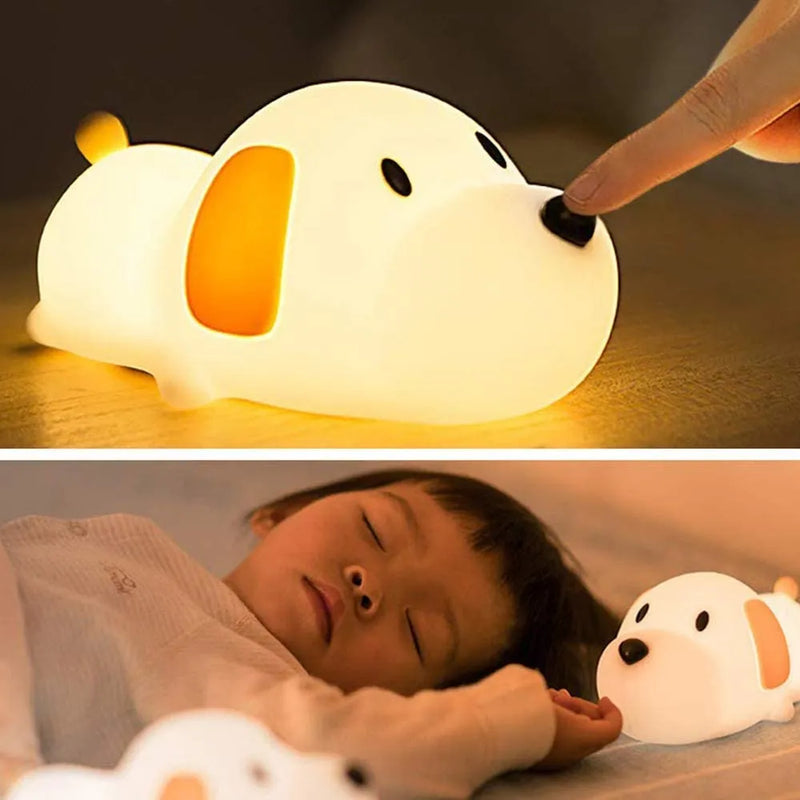 Cachorrinho de Silicone com LED Papa Puppy, Lâmpada de cachorro com sensor Touch no nariz do animal para regular o nível da luz. Lâmpada de Crianças para decoração do Quarto, Presentes de Aniversário e muito mais