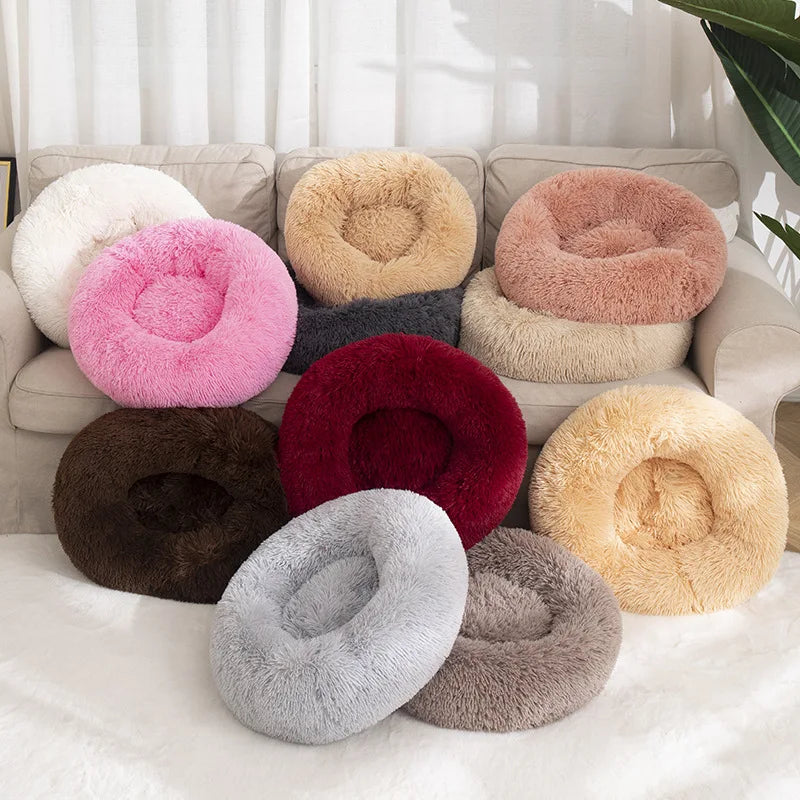 Cama DONUT de pelúcia para animais de estimação, acessórios grandes e médios, canil fofo, pequenos e filhotes, produtos laváveis para gatos e cães