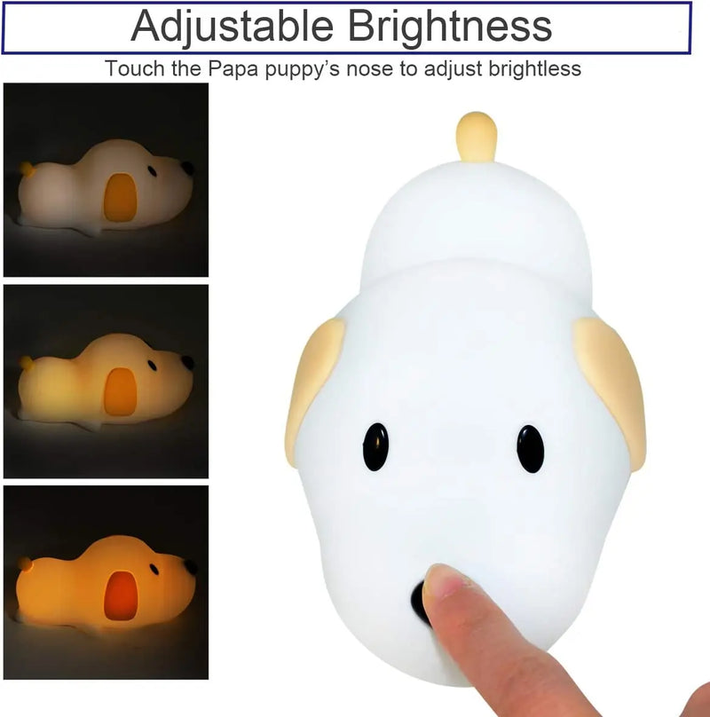 Cachorrinho de Silicone com LED Papa Puppy, Lâmpada de cachorro com sensor Touch no nariz do animal para regular o nível da luz. Lâmpada de Crianças para decoração do Quarto, Presentes de Aniversário e muito mais