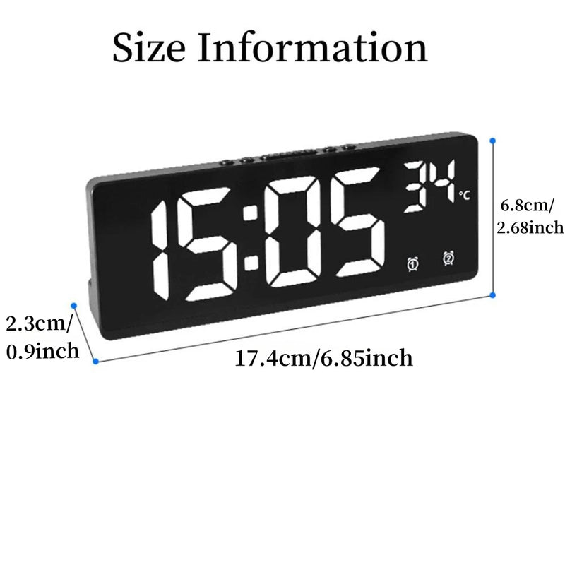 Despertador digital com controle de voz que mostra a temperatura, alarme para cochilo, escola, trabalho e muito mais, relógio de mesa, modo noturno e o aparelho contem LED 12/24h