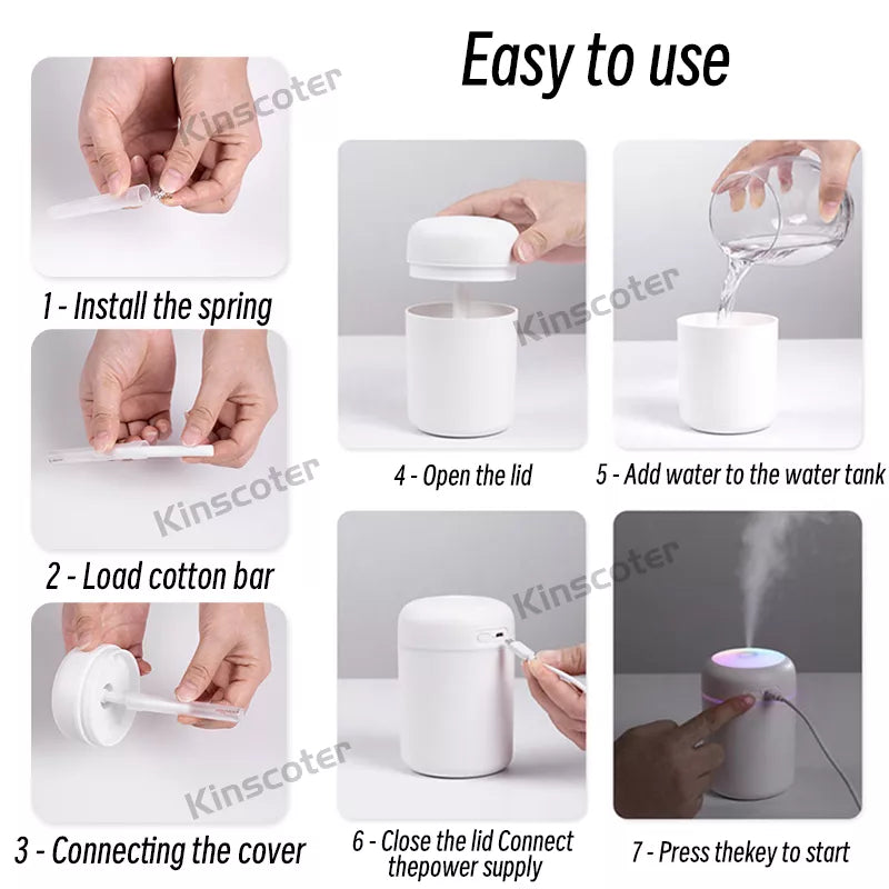 300ml Umidificador de ar H2O portátil mini usb difusor de aroma com névoa fria para cozinha,quarto , casa ,carro e plantas