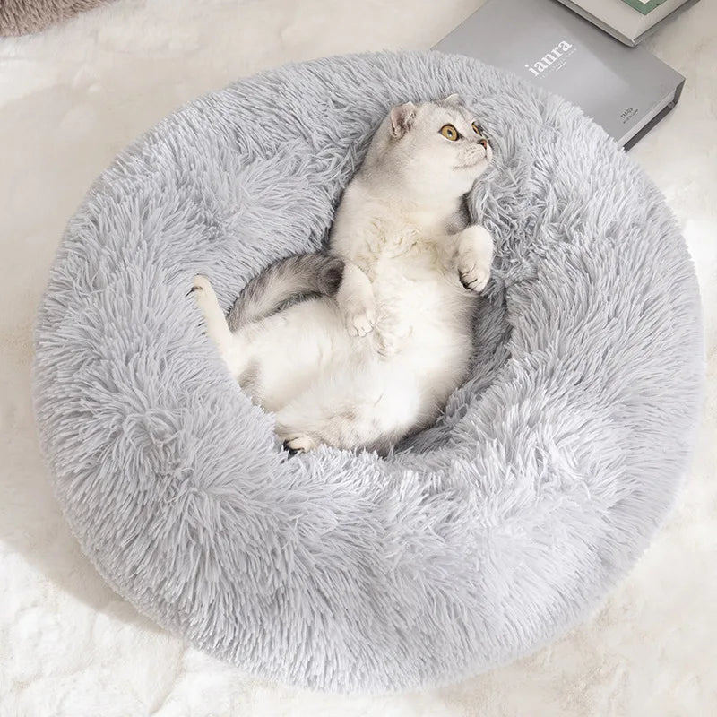 Cama DONUT de pelúcia para animais de estimação, acessórios grandes e médios, canil fofo, pequenos e filhotes, produtos laváveis para gatos e cães