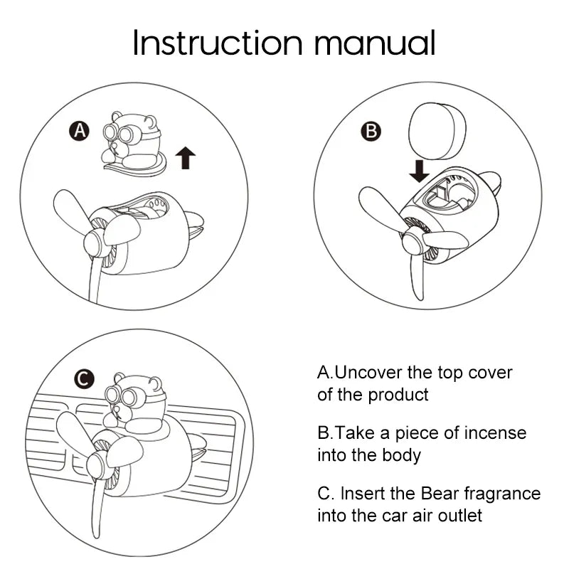 Ambientador e purificador de ar para carro, URSO PILOTO. Ventilação difusora de perfume com uma hélice rotativa