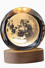 3D Bola De Cristal De Vidro Planeta LED Quente Luz Noturna, Gravado A Laser, Sistema Solar, Globo, Universo, Base De Madeira, Presente De Aniversário, 6cm